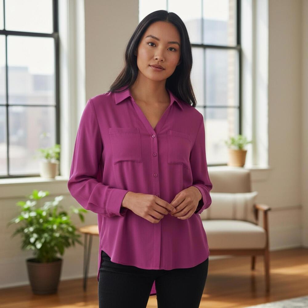 Express Fuchsia Long Sleeve Portofino Button-Up Shirt Size XS